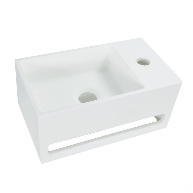 Solid Surface Waschbecken + Handtuchhalterung Hahnloch Rechts 36x20x16cm - 425SR - cover