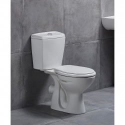 Stand-WC mit Keramik-Spülkasten, Softclose-Sitz und Spülventil Waagerecht Wand-Anschluss - S-ESW001 - 1