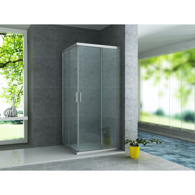 Aloni shower cubicle with corner entry and swing doors chrome ramen clear glass (BXTXH) 800 x 800 x 1950 mm