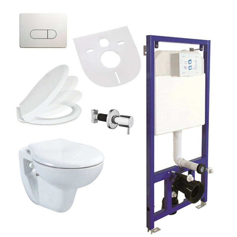 Belvit Taharet Bidet Wand Hänge WC Weiß Vorwandelement Betätigungsplatte Softclose Deckel AC90L