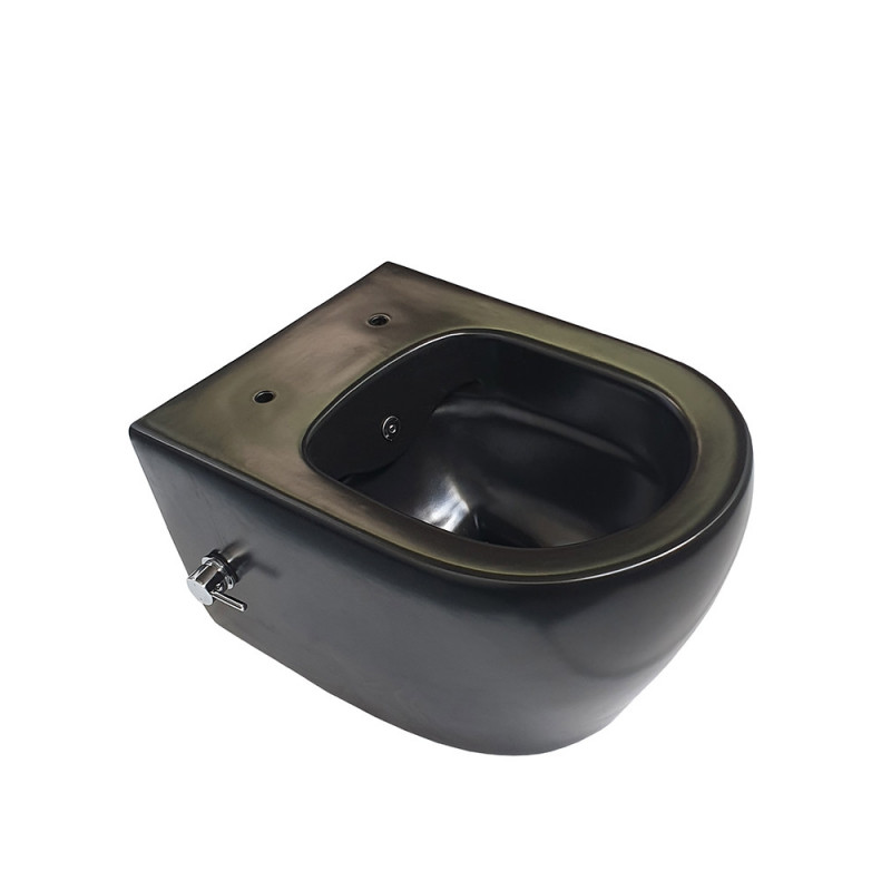 Spülrandloses Hänge WC mit Taharet/Bidet/Dusch-WC Funktion und integrierter Kalt- und Warmwasserarmatur Schwarz - AL66700 - cover