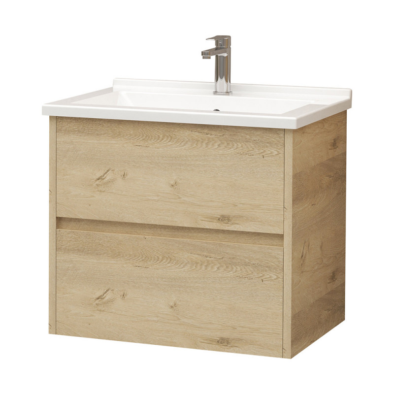 Hayat Bathroom Base cabinet 60 cm oak + washbasin