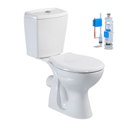 Stand-WC mit Keramik-Spülkasten, Softclose-Sitz und Spülventil Waagerecht Wand-Anschluss - S-ESW001 - 0