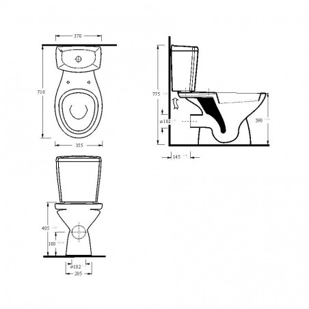 Stand-WC mit Keramik-Spülkasten, Softclose-Sitz und Spülventil Waagerecht Wand-Anschluss