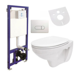 Hänge Wand WC mit Spülkasten, Vorwandelement, Schallschutz und Betätigungsplatte Komplett-Set - UniKomplettset - 0