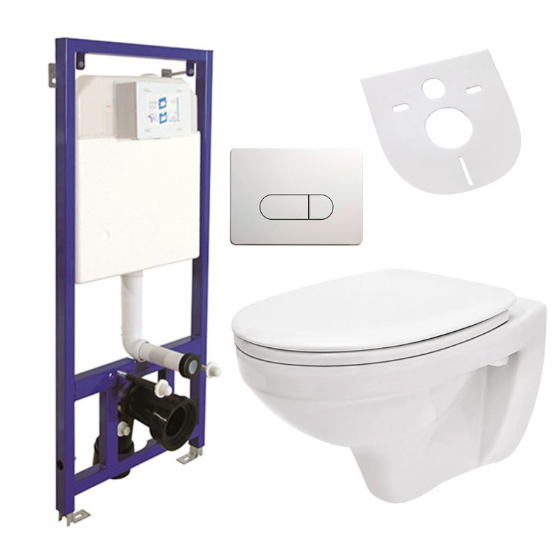 Hänge Wand WC mit Spülkasten, Vorwandelement, Schallschutz und Betätigungsplatte Komplett-Set - UniKomplettset - cover