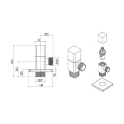 Aloni corner regulating valve Corner valve Quadro 1/2 "x 3/8" - 13001 - 1