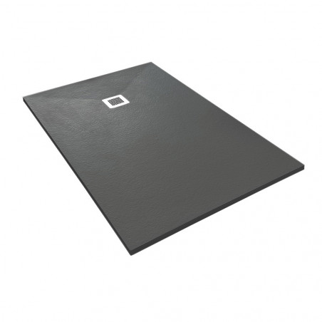 Veroni shower tray made of composite stone with slate pattern flat (TXBXH) 140 x 90 x 3 cm black