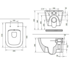 Belvit Spülrandloses Design Hänge WC mit Taharet/Bidet/Dusch WC-Funktion und integrierter Heiß-/Kaltwasserarmatur Weiß + Dec - BV-HW5001-T+BV-DE2001 - 5