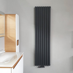 Panel radiator vertically double layer black matt 1800 x 472 (HXB) -8 Elem. - 1640W - OB12-1800472 - 1