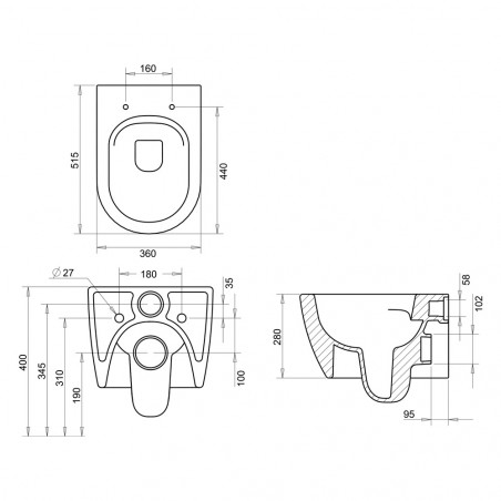 Aloni Design Hanging WC with Taharet / Bidet / Hygiene Nozzle Black