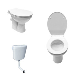 Komplettset Stand WC Abgang Waagerecht Wand Tiefspüler + Deckel + Spülkasten - BV-SW5001+BV-D0400+BV-AP1001 - 0