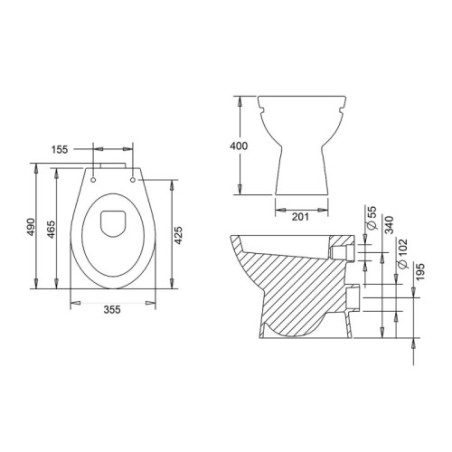 Komplettset Stand WC Abgang Waagerecht Wand Tiefspüler + Deckel + Spülkasten