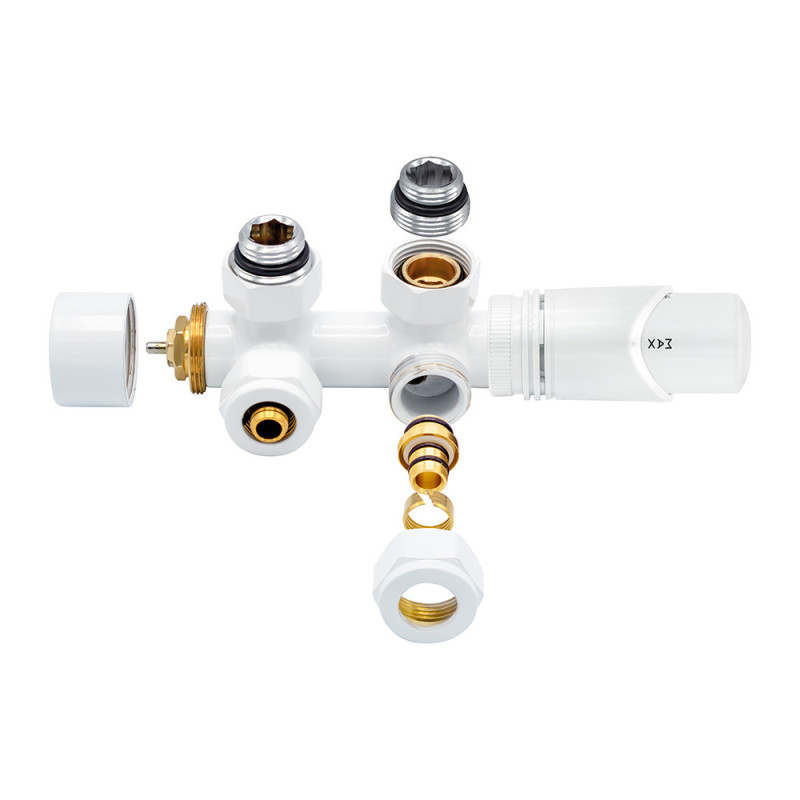 Anschlussgarnitur Mittelanschluss Heizkörper Thermostat Multiblock Eck Weiß NEU - BLR314 - cover