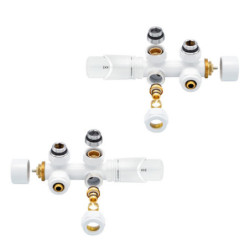 Anschlussgarnitur Mittelanschluss Heizkörper Thermostat Multiblock Eck Weiß NEU - BLR314 - 1