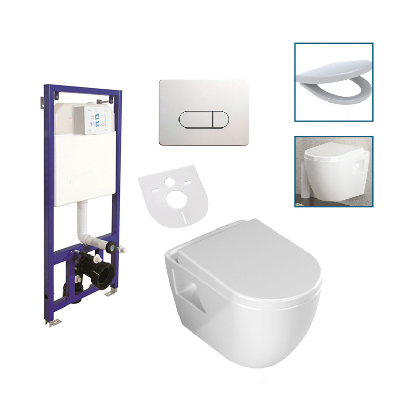Aloni Wand / Hänge WC Toilette Softclose-Deckel Vorwandelement Betätigungsplatte - AL5509Komplett - cover