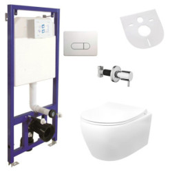 Hänge Wand Dusch WC Spülrandlos Toilette Taharet/Bidet Ventil Vorwandelement Set - AL5512KomplettSet - 0