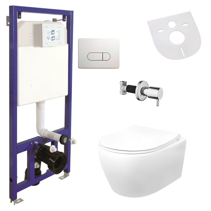 Hänge Wand Dusch WC Spülrandlos Toilette Taharet/Bidet Ventil Vorwandelement Set - AL5512KomplettSet - cover
