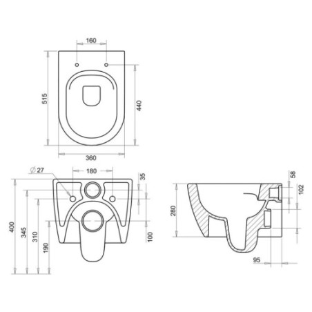 Spülrandloses Wand Hänge WC Spülrandlos Toilette Normal WC + Deckel