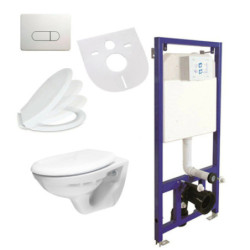 Belvit Wand Hänge WC Abgang Wand + Deckel + Vorwandelement + Schallschutz + Betätigungsplatte Komplettset - BV-HW6001KomplettSet - 0