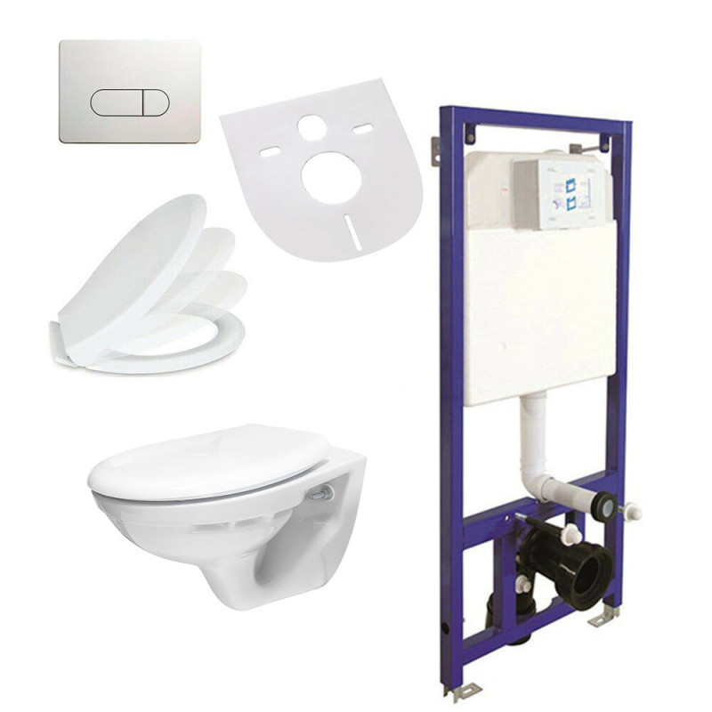 Belvit Wand Hänge WC Abgang Wand + Deckel + Vorwandelement + Schallschutz + Betätigungsplatte Komplettset - BV-HW6001KomplettSet - cover