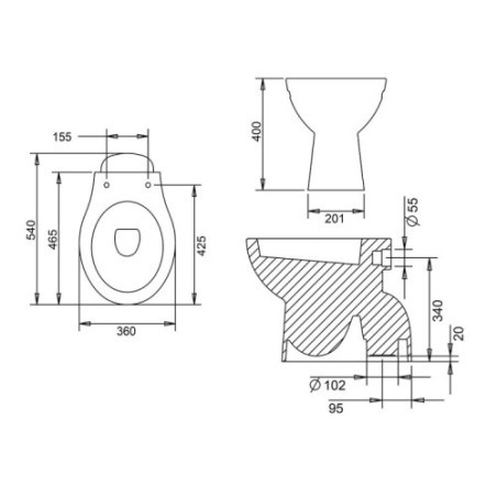 Belvit Stand WC mit Taharet/Bidet Funktion Abgang Senkrecht Boden
