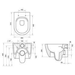 Belvit Spülrandloses Hänge-WC Komplettset mit Softclose-Deckel, Vorwandelement, Betätigungsplatte Schwarz Matt + Schallschutz - AL6613KomplettSet - 6