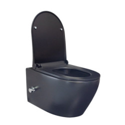 Belvit Spülrandloses Hänge-WC mit Armatur, Deckel, Vorwandelement und Betätigungsplatte Schwarz Matt - AL66700KomplettSet - 2